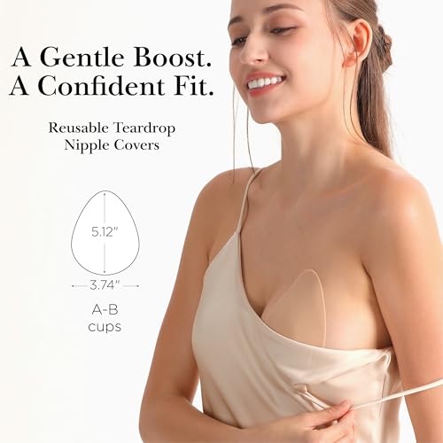 Nippies Teardrop Nipple Covers for Women - Sticky Silicone Pasties with Gentle Lift, Travel Case - Invisible & Skin-Safe3