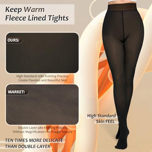 Women Fleece Lined Tights,Fake Translucent Warm Pantyhose Leggings Fleece Lined Thermal Tights for Women in Winter.4