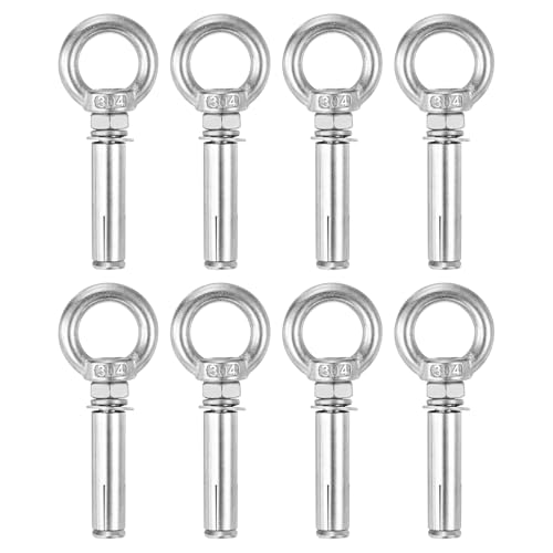 Image of uxcell Ring Lifting Expansion Eyebolt, 8pcs M8x60mm 304 Stainless Steel Expansion Screw with Eye Ring for Concrete Brick Wall