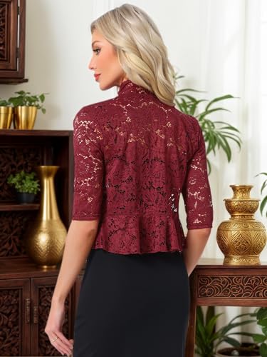 Image of Allegra K Lace Shrug for Women Bolero Tops Sheer Cardigan Open Front Half Sleeve Dressy Cover Up