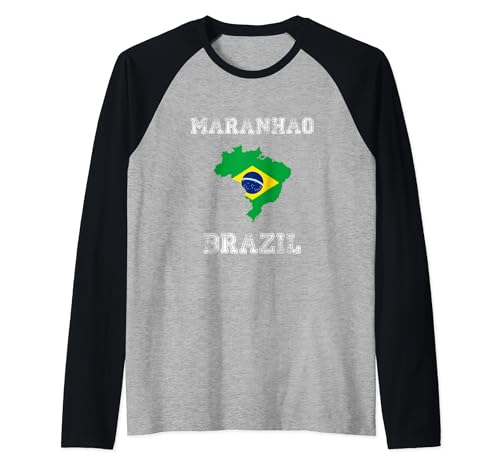 Maranhao Brasil Vintage Brasil Bandera Mapa Diseño Camiseta Manga Raglan