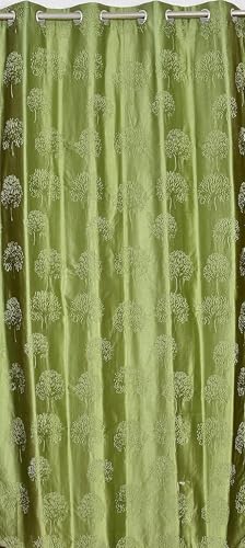 Image of Heavy Quality Punch Tree Curtains 9 Feet Long Set of 1 Pcs | Green Long Door Curtains for Living Room, Bedroom | Lightweight 9 Feet Long Drapes for Home Decoration