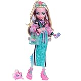 Monster High-Puppe Lagoona Blue in Crop-Top und sportlichem Maxirock mit Fisch Neptuna und 7 Zubehörteilen wie Muschelsonnenbrille, Snack und Handtasche, JHK33