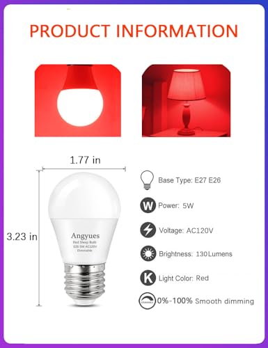 Image of 630nm Red Light Bulb for Sleep Dimmable, 100% Blue Light Blocking, Promotes Melatonin Production, E26 A15 LED 5W Red Dim Night Light for Baby's Bedroom, Sleeping, 6Pack