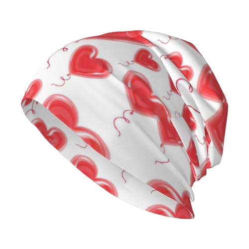 Románticos sombreros de punto de invierno con estampado de corazón rojo, sombreros de punto sueltos, sombreros de calavera, sombreros sin ala, gorros, gorra elástica
