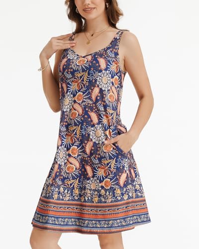 Image of ANYFITTING Built in Bra Summer Dresses for Women 2025 Casual Short Dress with Pockets Mini Floral Sundresses