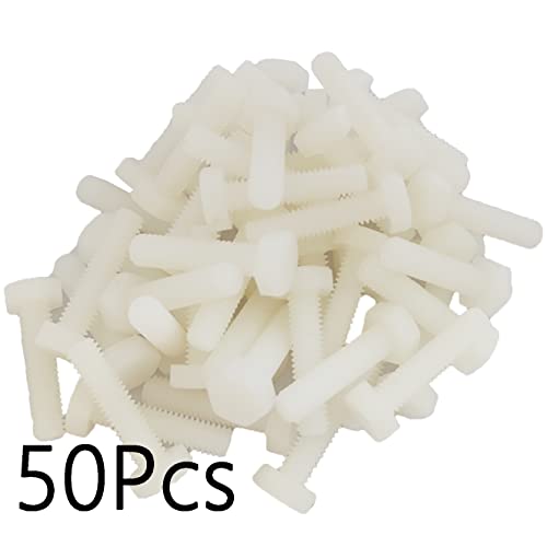 Image of M6 x 25mm White Nylon Hex Head Cap Bolts Screws, Plastic Hexagon Nuts, Full Thread Nylon Hexagon Head Cap Bolts, 50Pcs