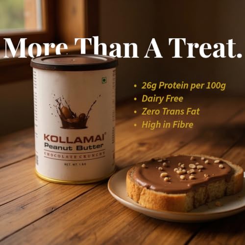 Image of Kollamai Chocolate Peanut Butter 1Kg, Organic 32gm High Protein, Dark Chocolate Crunchy Peanut Butter Smooth Spread, Healthy Delicious, Perfect for Snacks and Fitness
