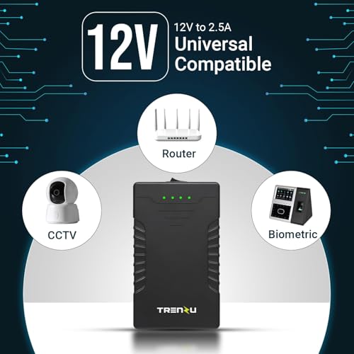 Image of Trenzu 12V Mini UPS for WiFi Router | 10400mAh Battery Backup up to 10 Hours | Supports Airtel WiFi, JioFiber, Router, Modem & CCTV | Replaceable Battery & Surge Protection