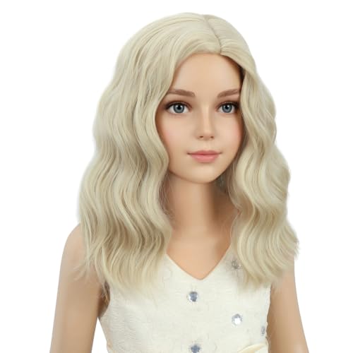 Image of PATTNIUM Blonde Wig for Kids Girls Light Blonde Wig Child Short Curly Wavy Wig Cosplay Halloween Party Costume Heat Resistant Synthetic Wigs