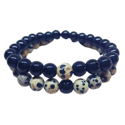 Bracelets pour couples en jaspe dalmatien et onyx noir 8mm FIZA_CPL_118