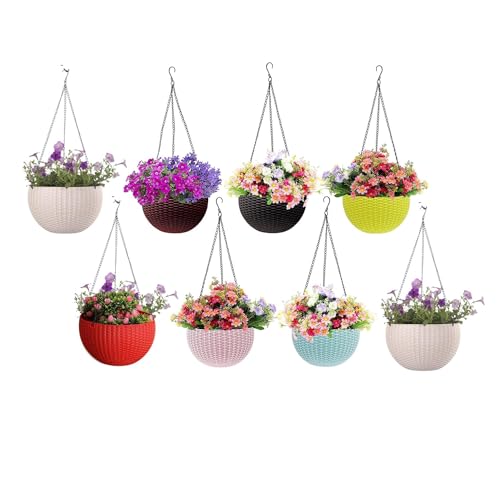 Image of Go Hooked Plastic Hanging Pot, Multicolour - Diameter 7.1 Inch, Height 4.8 Inch, Thickness 3 mm, Chain Length 33cm Approx, 8 Pieces