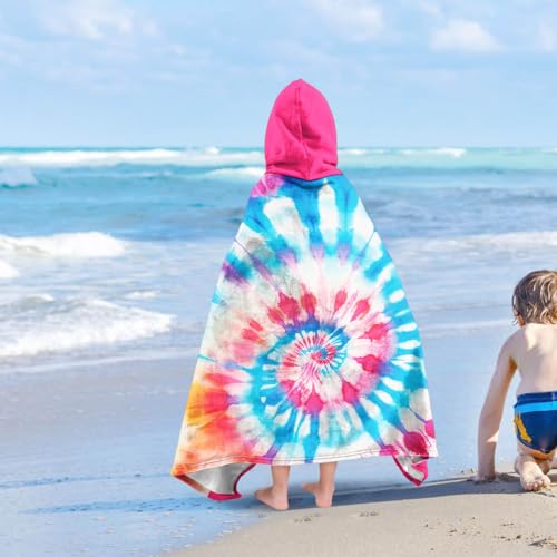 Image of Doughnut Girls Beach Towel with Hoodie for Kids Toddlers Age 4-8, Pink Blue Bath Towels Shower Wrap for Girls, Hooded Poncho Beach Blanket for Pool Swimming Cute Wearable Bath Towel for Child