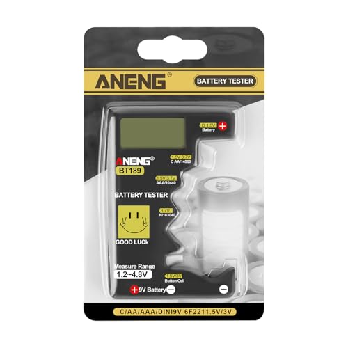AXFEE Cyfrowy tester baterii, uniwersalny tester baterii, uniwersalny wyświetlacz LCD do sprawdzania baterii, przenośna pojemność baterii do AA AAA C D N 10440 16340 9V 1,5 V przycisk baterii