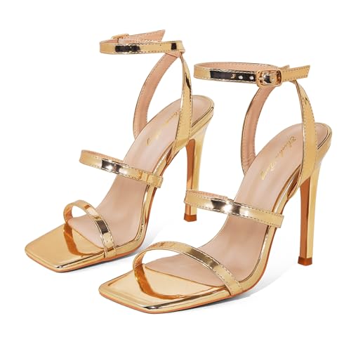 Elisabet Tang Elegant Black High Heeled Sandals for Women – Adjustable Straps, Square Toe, Stiletto Pumps for Party, Evening, and Formal Occasions