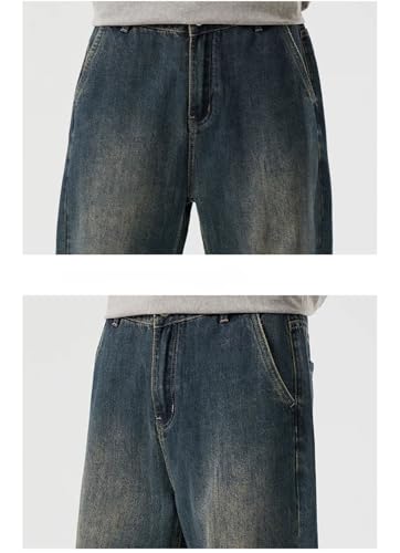 Men Vintage Jeans with Pockets Denim Trousers Straight Loose Street Splicing Casual Pants4