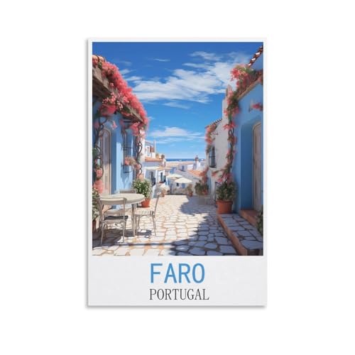 HWJJUII Poster de voyage vintage de Faro, Portugal, 20 x 30 cm, affiches murales sur toile et image d'art moderne pour décoration familiale