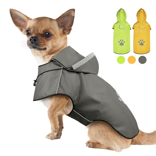 犬レインコート DQGHQME 犬 カッパ 梅雨対策 犬 、 通気 帽子付 散歩用 犬カッパ 夜間反射 犬 リード穴あり 犬の 防水ジャケット 着脱簡単、犬用雨具 完全防水 多サイズ