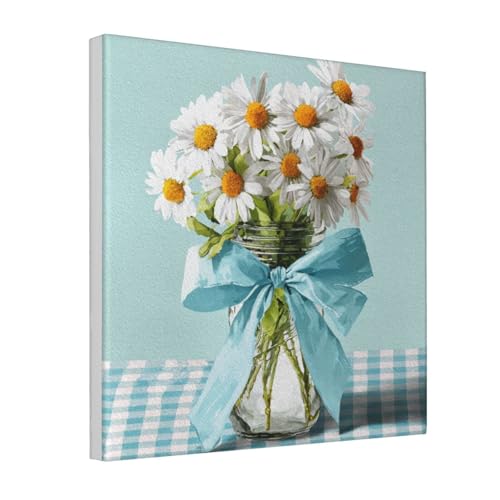 Lienzo de margaritas blancas Woshuwo, cuadro decorativo de 30 x 30 cm enmarcado para pared