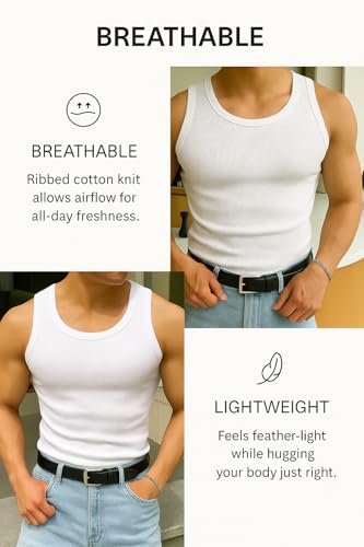 Image of Rockwell Men's Premium Cotton Vest - Sleeveless Gym Undershirt | Breathable, Stretchable & Skin-Friendly Innerwear for Everyday Comfort | Pack of 2 | 302