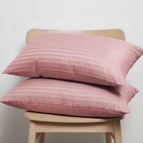 Image of Blue Dahlia 100% Cotton, Standard Size Pillow Covers (18 inch x 28 inch), Set of 2 Pillow Covers, Silky Smooth Feel, 300TC Self Striped Premium Pillow Covers,Colour: Soft Pink