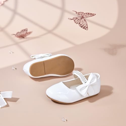 Image of PHIRAMIN Toddler Flower Girl Glitter Dress Shoes Little Girl Ballet Flats Bow Wedding Party