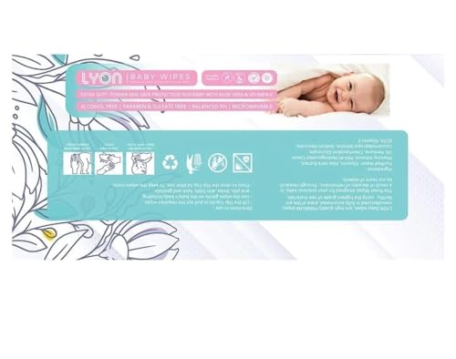 Image of Lyon Premium Baby Wipes with Aloe Vera & Vitamin E - Dermatologically Tested, pH-Balanced, Free from Alcohol & Parabens - 960 Wipes (Pack of 12, 80 Wipes per Pack)
