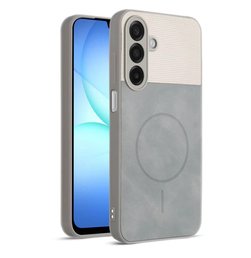 Image of Bintage CASE Mac Safe Design Hard Light Weight Back Case | Soft Border Camera Protect | Dual PU Leather Finish Back Cover Compatible for Samsung Galaxy M17 5G - White & Grey