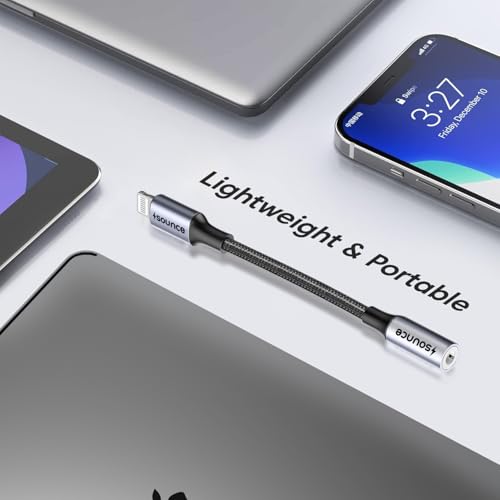 Image of Sounce Lightning to 3.5mm Audio Converter - DAC Chip, Braided Cable, Aluminum Housing, Supports Mic & Stereo Sound for Multi-Device Compatibility