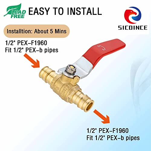 (4 Pack) sicoince 1/2 Pex Ball Valve 1/2 Pex Shut Off Valve Pex