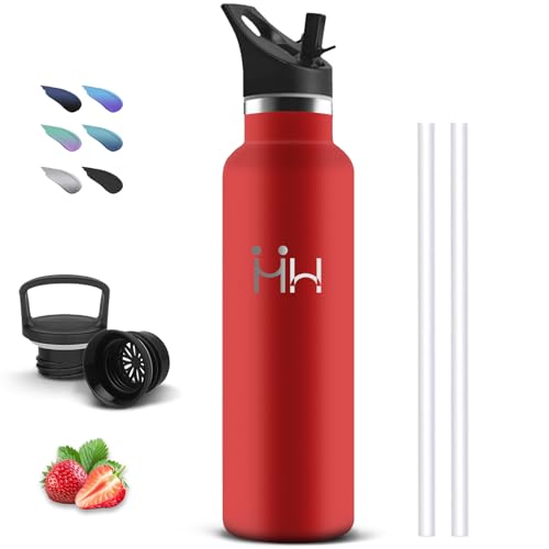 Botella Termica, Botella Acero Inoxidable 1 litro, sin BPA, Cantimplora con Pajita, A Prueba de Fugas, Termo Acero Inoxidable, Doble Aislamiento, Cantimplora para Cámping, Senderismo, Gimnasio, Correr