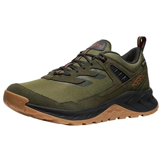 KEEN Men's Hightrail Low Height Durable Lightweight Breathable Leather Waterproof Hiking Shoes, Winter Moss/Gold Flame, 10.5