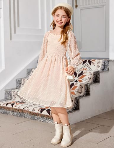 Arshiner Girl Tulle Dress Winter Long Sleeve Teen Girls Party Casual Dresses 5-14Y4