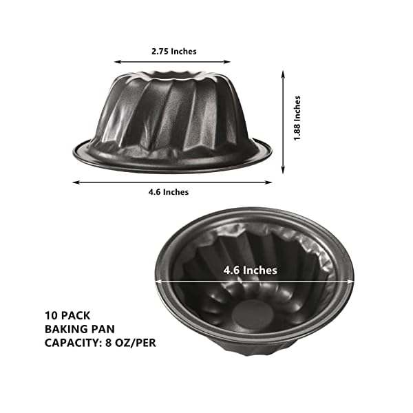 Frcctre Set of 10 Nonstick Fluted Tube Cake Pan, 4 Inch Carbon Steel