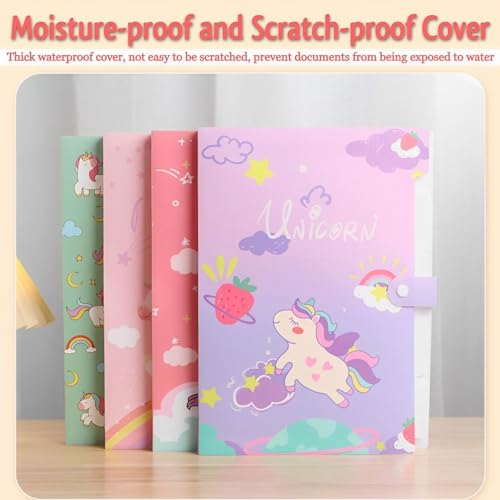 Image of Kids A4 File Folder with Button Lock | Cartoon Theme 6-Pocket Expandable Organizer for Certificates & Test Papers | Pink (Pack of 1)