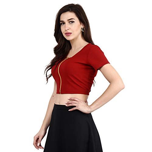 Image of POPWINGS Solid Casual Sleeveless Regular-Fit Crop Tops for Women with Front Chain| Crop Tops for Women Stylish Western Summer Wear