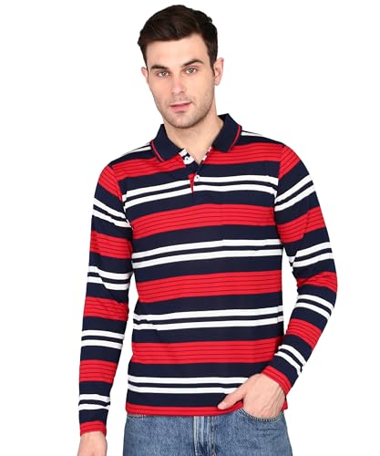Image of INKKR Polo Neck Full Sleeve Striped Men's Tshirt