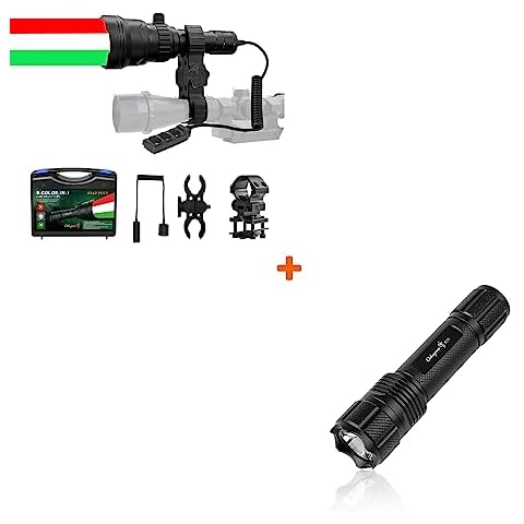 Odepro KL62Plus 3-Color-in-1 (Red, White, Green) Zoomable Scope Mount Hunting Light E25 500 Lumen EDC Pocket Flashlight Bundle Cover