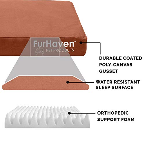 Image of Furhaven Water-Resistant Orthopedic Dog Bed for Medium /Small Dogs w / Removable Washable Cover, For Dogs Up to 35 lbs - Indoor /Outdoor Logo Print Oxford Polycanvas Mattress - Chestnut, Medium