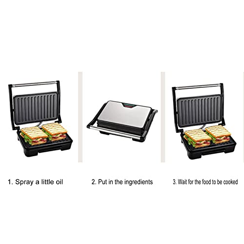 Tgoon Electric Sandwich Maker, 850W 180 Degree Flattening Panini Maker Nonstick Double Sided Heating ABS Stainless Steel for Home