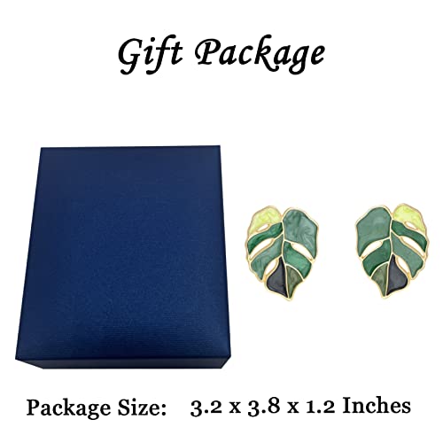 Gift Earrings Bohemian Green Leaf Earrings For Women, Enamel Jewelry For Women, Monstera Leaves Plant Pendant Drop Dangle Earrings For Women Mens With Box Gift Package, Stud #TOP4