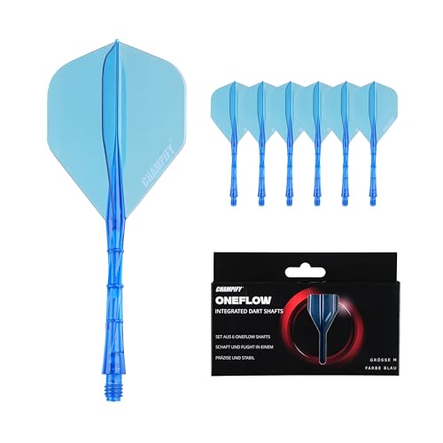 Champify® 6X OneFlow Dart Shafts mit Flight – Blau – Größe M | Integriertes Flight-Shaft-System für Steeldarts & Softdarts | Dartflights aus Kunststoff | Für Anfänger & Profis