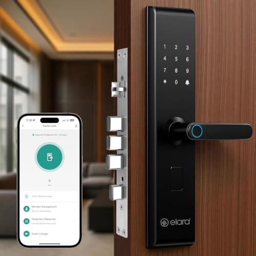 Image of Elara Echo Lite Smart Door Lock, Fingerprint, Card, App, OTP, Keys, PIN Unlock, Alarm Alert, Bluetooth & WiFi, Black, 2 Year Warranty. (Echo LITE)