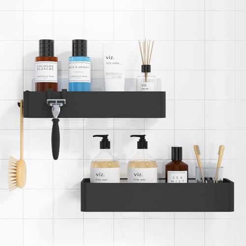 Kitsure Shower Caddy Adhesive, Stylish Shower Organizer, Large, Black