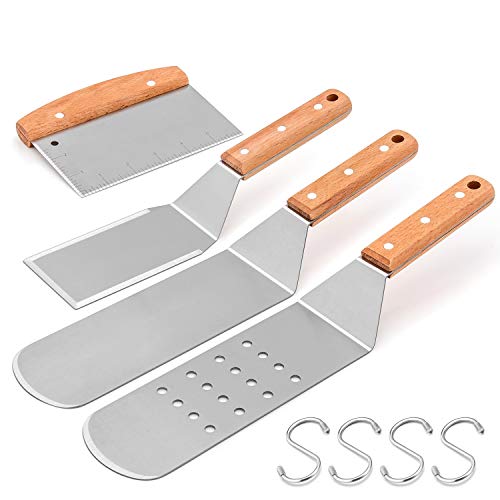 HaSteeL Metal Spatula Set of 4, Stainless Steel Griddle Spatula Tools Set