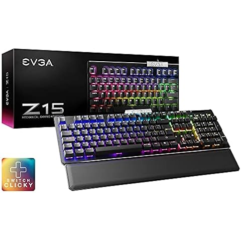 EVGA Z15 RGB Mechanical Gaming Keyboard (Clicky Switch) RGB Backlit LED, Hot Swappable Kailh Speed Bronze Switches, Spanish, 822-W1-15SP-K2 Cover