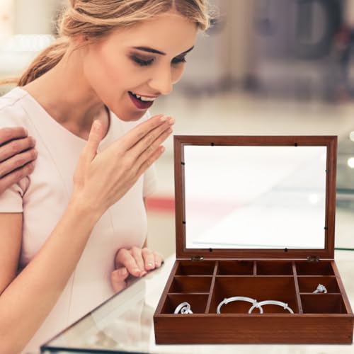 STOBOK Caja de exhibición de madera retro con tapa transparente, vitrina rústica para cristales, gemas y rocas, caja de colección Rock, vitrina de piedra - imagen 4