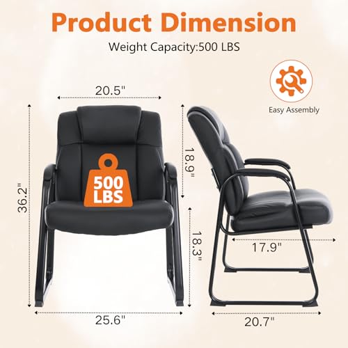 Image of CLATINA Heavy Duty Guest Chair with Padded Armrests and Sled Base, Executive Leather Soft Reception Chair 400lbs Capacity for Office Conference Waiting Meeting Room, Black (8 Pack)