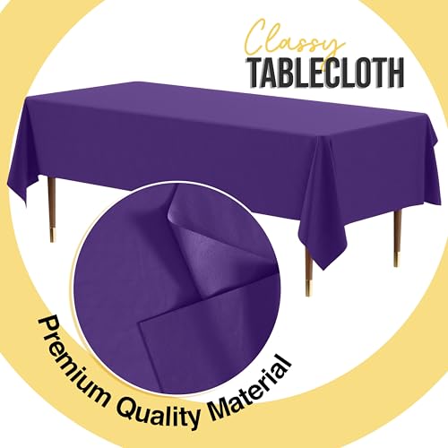 Image of Exquisite Purple Rectangle Tablecloth 54 inchx108 inch - 48 Pack | Plastic Tablecloth, Disposable Table Covers Rectangle for Parties, Weddings, Holidays & Party Supplies