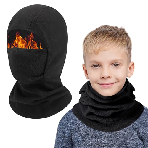 AYPOW Pasamontañas Térmico Niños 4-13 Años, Invierno Multifunción Prueba de Viento Forro Polar Cálido Máscara de Esquí de Ciclismo Sombreros Gorro con Calentador de Cuello, Mascarilla para Niños Niñas